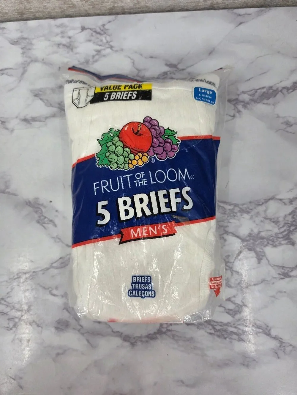 Vintage Fruit of the Loom Men's 5 Pack White Cotton Briefs